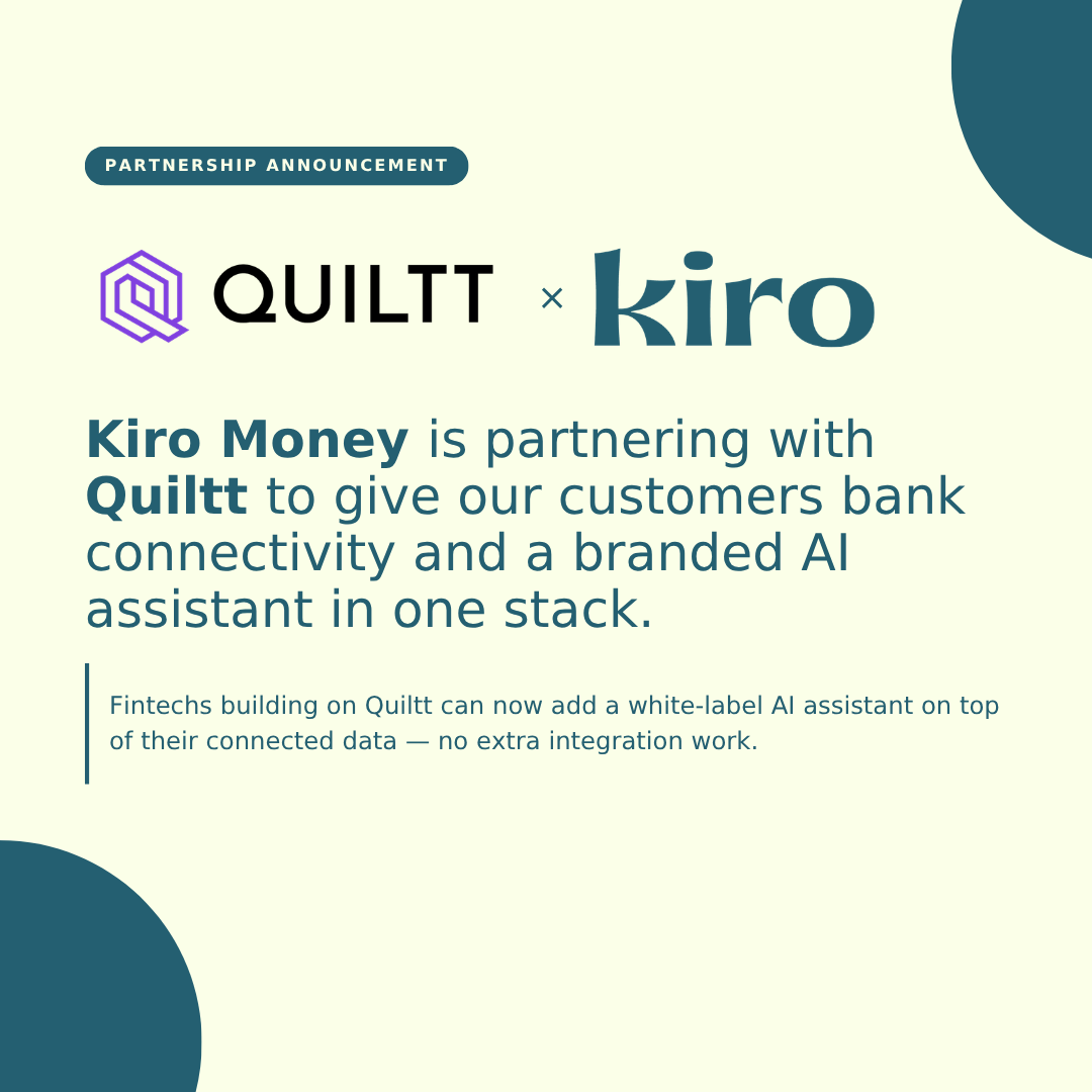 Quiltt × Kiro Money partnership announcement